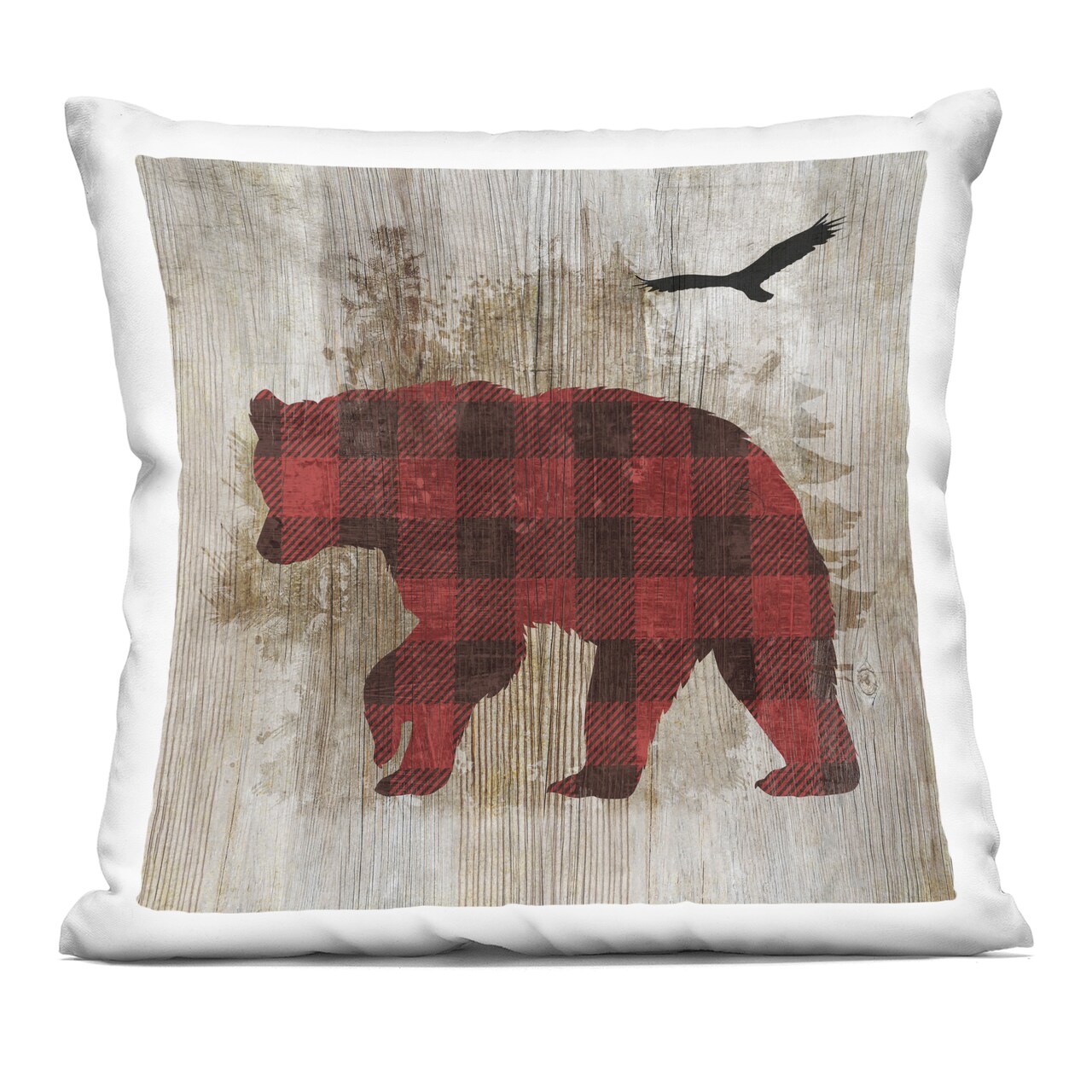 Stupell Industries Buffalo Plaid Bear & Bird Decorative Printed Throw Pillow, design by Susan Arnot, 18 x 7 x 18